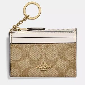 Coach Mini Skinny ID Case in Signature Canvas Gold/Light Khaki/Chalk